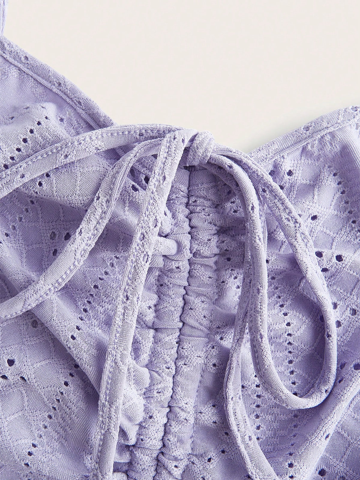EZwear Plus Size Women Purple Hollow-Out Embroidery Spaghetti Strap Top With Drawstring Details, Summer