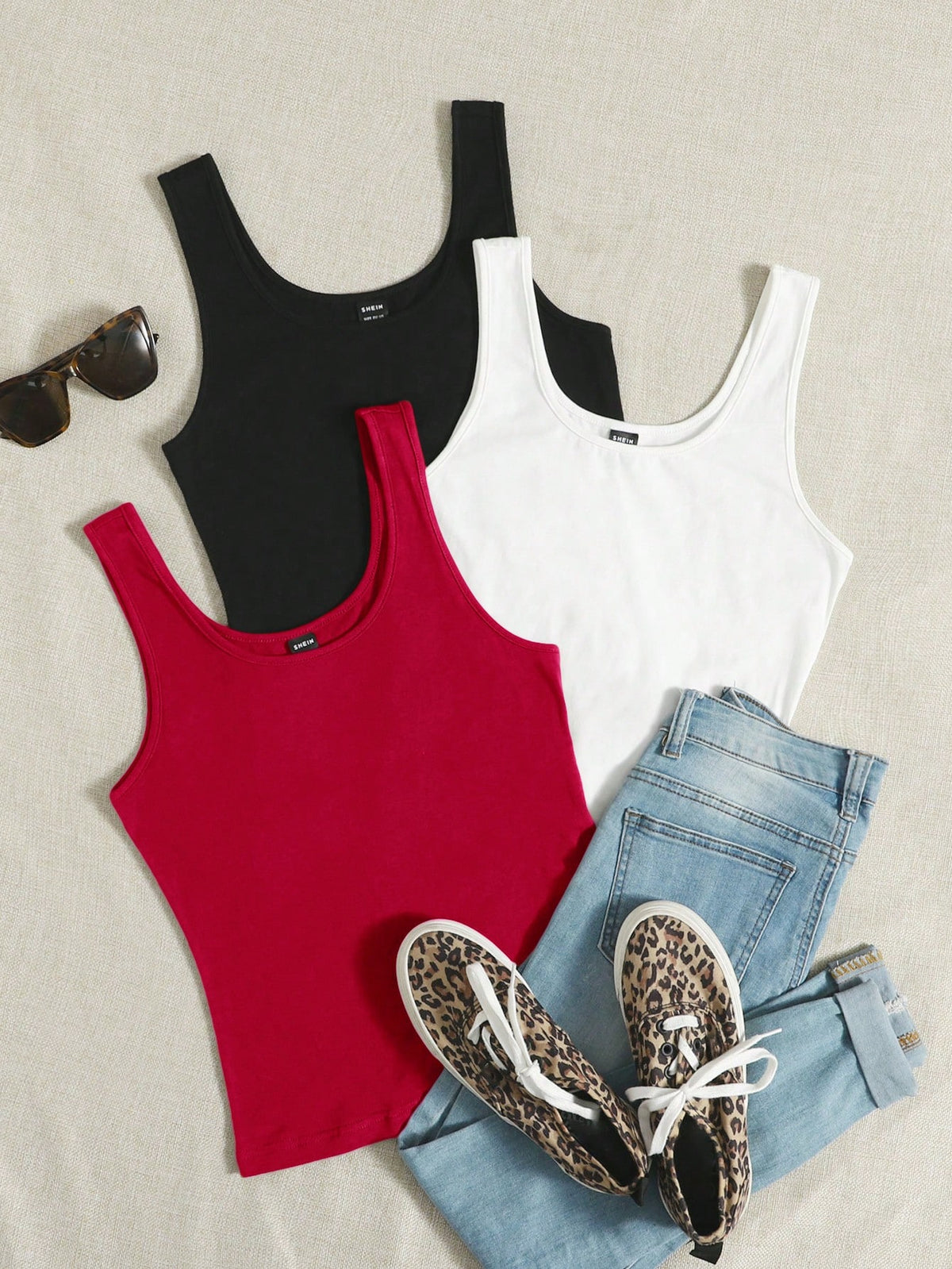 EZwear Summer Outfits 3pcs Solid Tank Top