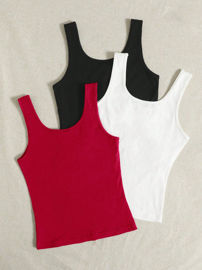 EZwear Summer Outfits 3pcs Solid Tank Top