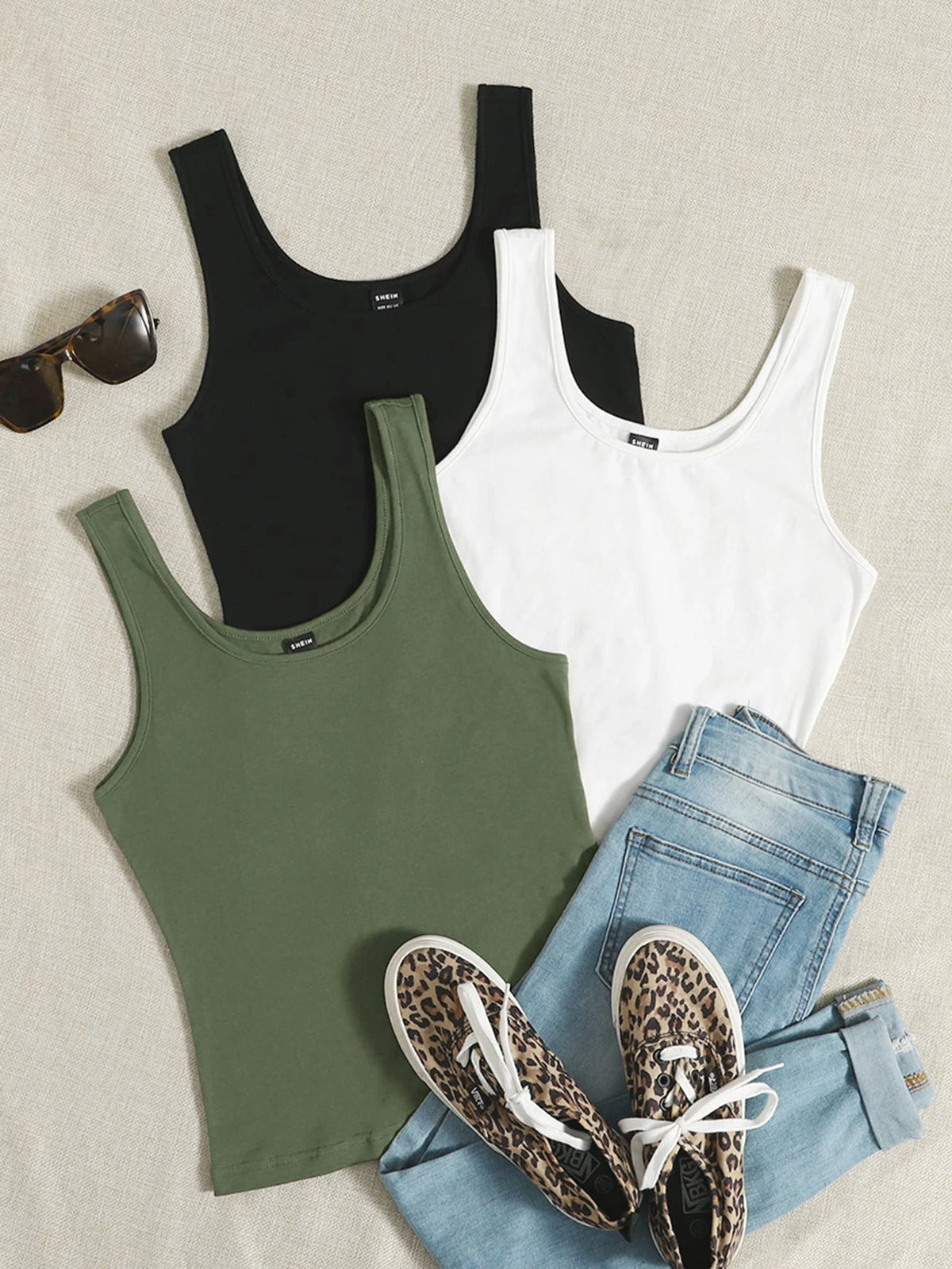 EZwear Summer Outfits 3pcs Solid Tank Top