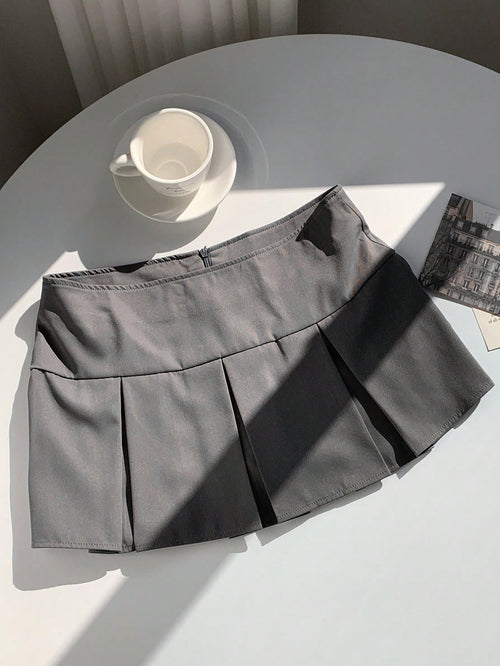 EZwear Summer Wide Waistband Fold Pleated Detail Skirt