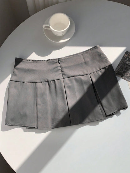 EZwear Summer Wide Waistband Fold Pleated Detail Skirt