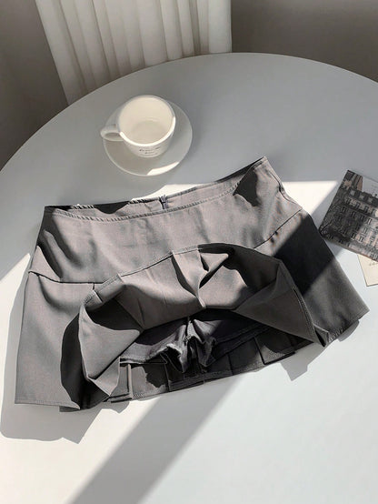 EZwear Summer Wide Waistband Fold Pleated Detail Skirt