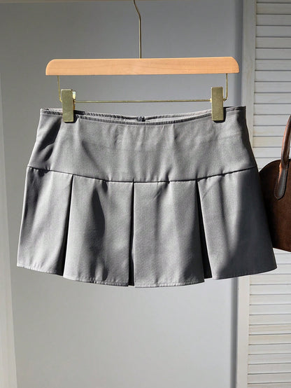 EZwear Summer Wide Waistband Fold Pleated Detail Skirt