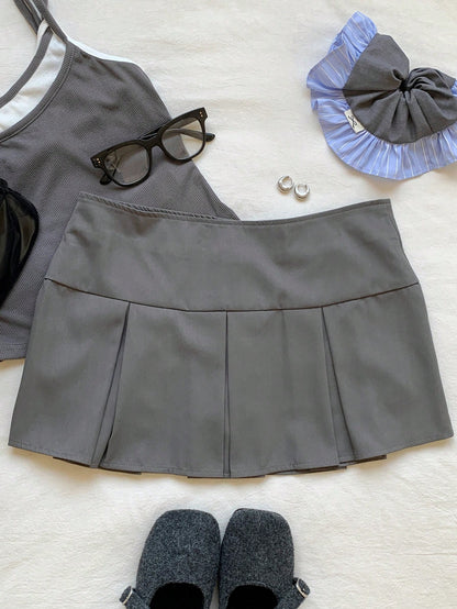 EZwear Summer Wide Waistband Fold Pleated Detail Skirt