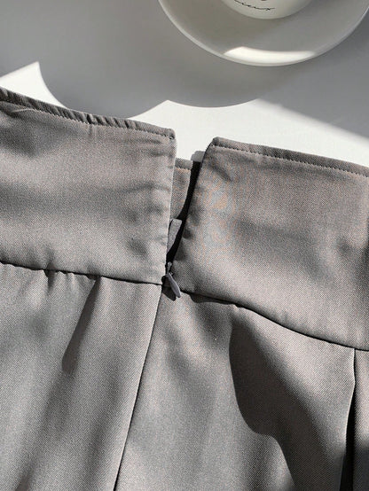 EZwear Summer Wide Waistband Fold Pleated Detail Skirt