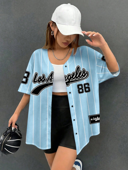 EZwear Women Loose Open Front Short Sleeve Shirt Baseball Jacket, Suitable For Summer,Summer Top