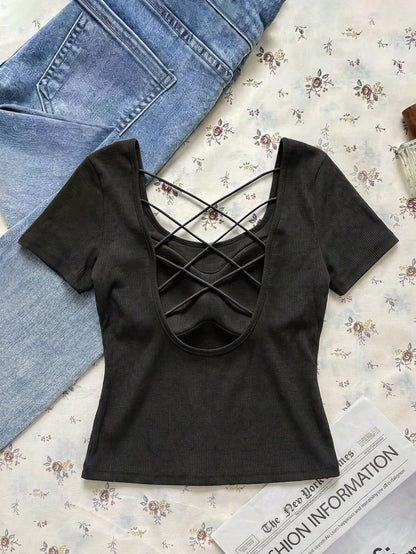 EZwear Women's Black Light Grey Summer Casual Sexy Night Out Solid Color Ribbed T-Shirt With Padded Bra, Elegant Camisole Top, Y2K Outing Party Commute Wear
