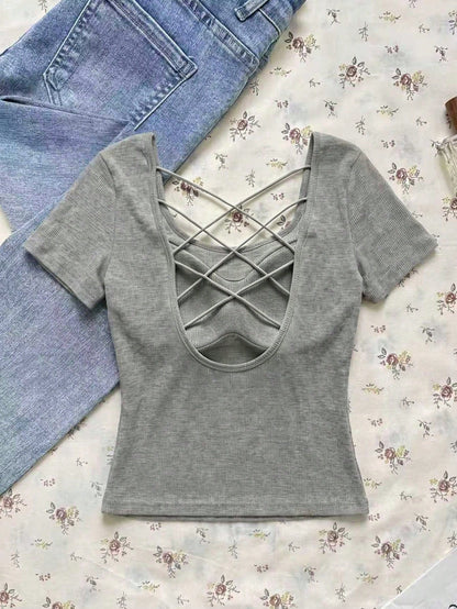 EZwear Women's Black Light Grey Summer Casual Sexy Night Out Solid Color Ribbed T-Shirt With Padded Bra, Elegant Camisole Top, Y2K Outing Party Commute Wear