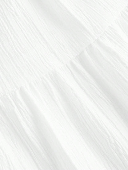 EZwear Women's Casual Holiday Multi-Layer Cake Hem Skirt, Suitable For Summer White Tiered Skirt Long White Skirt Drawstring Skirt Summer Skirt Chic Dress