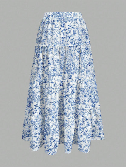 EZwear Women's Casual Holiday Multi-Layer Cake Hem Skirt, Suitable For Summer White Tiered Skirt Long White Skirt Drawstring Skirt Summer Skirt Chic Dress