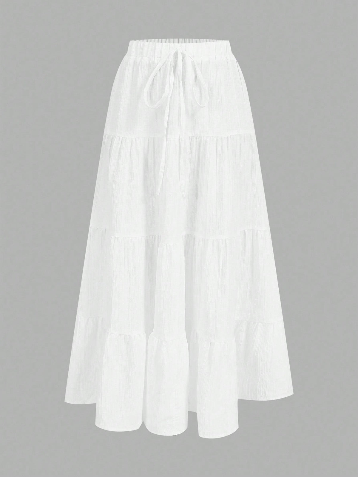 EZwear Women's Casual Holiday Multi-Layer Cake Hem Skirt, Suitable For Summer White Tiered Skirt Long White Skirt Drawstring Skirt Summer Skirt Chic Dress