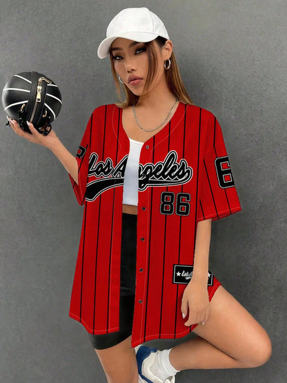 EZwear Women's Casual Minimalist Game Day Baseball Jersey Loose Button Down Short Sleeve Shirt, Suitable For Summer Chic Blouses For Women