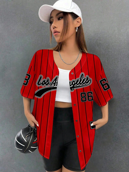 EZwear Women's Casual Minimalist Game Day Baseball Jersey Loose Button Down Short Sleeve Shirt, Suitable For Summer Chic Blouses For Women