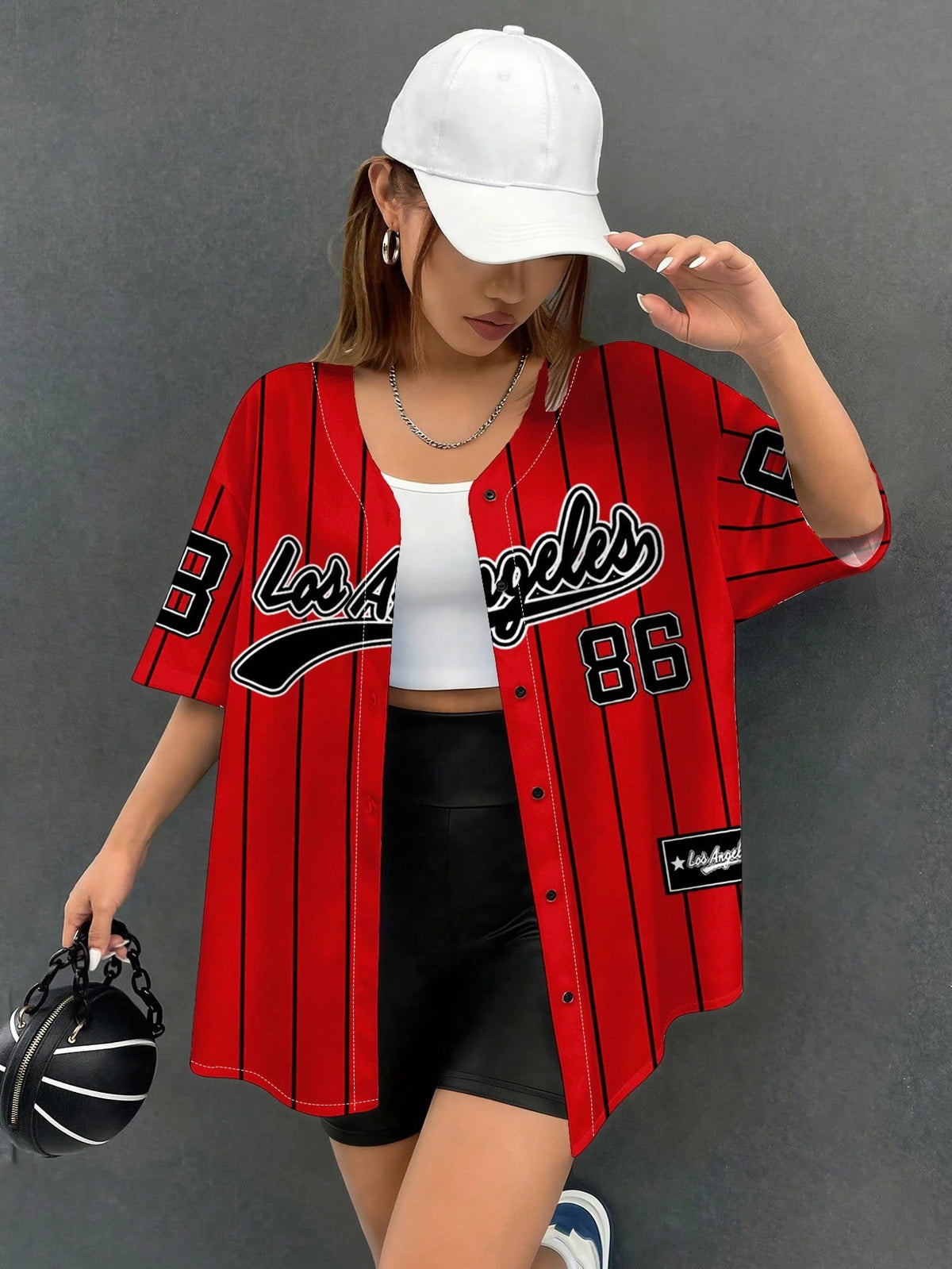 EZwear Women's Casual Minimalist Game Day Baseball Jersey Loose Button Down Short Sleeve Shirt, Suitable For Summer Chic Blouses For Women