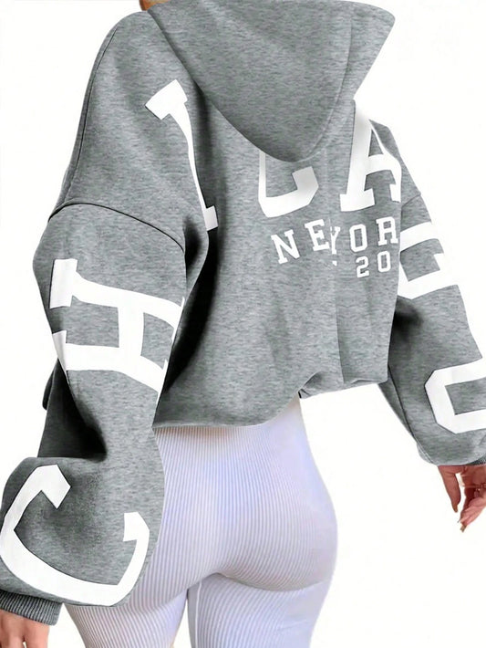EZwear Women's Hooded Drop Shoulder Sweatshirt,Letter Print Graduation,Teacher Back-To-School Pullover Fall Light Grey,Autumn,Streetwear,School Sweatshirt