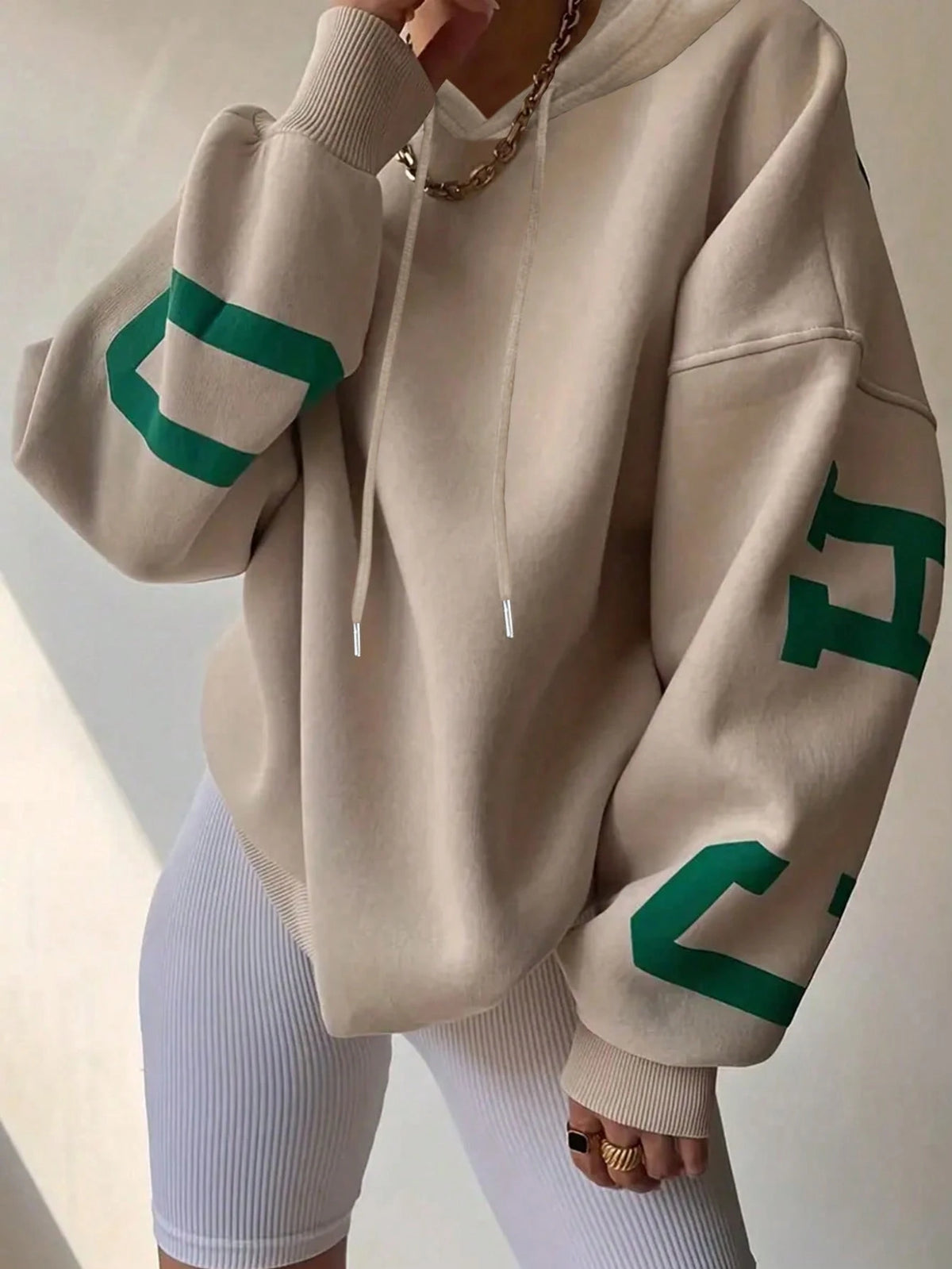 EZwear Women's Hooded Drop Shoulder Sweatshirt,Letter Print Graduation,Teacher Back-To-School Pullover Fall Light Grey,Autumn,Streetwear,School Sweatshirt
