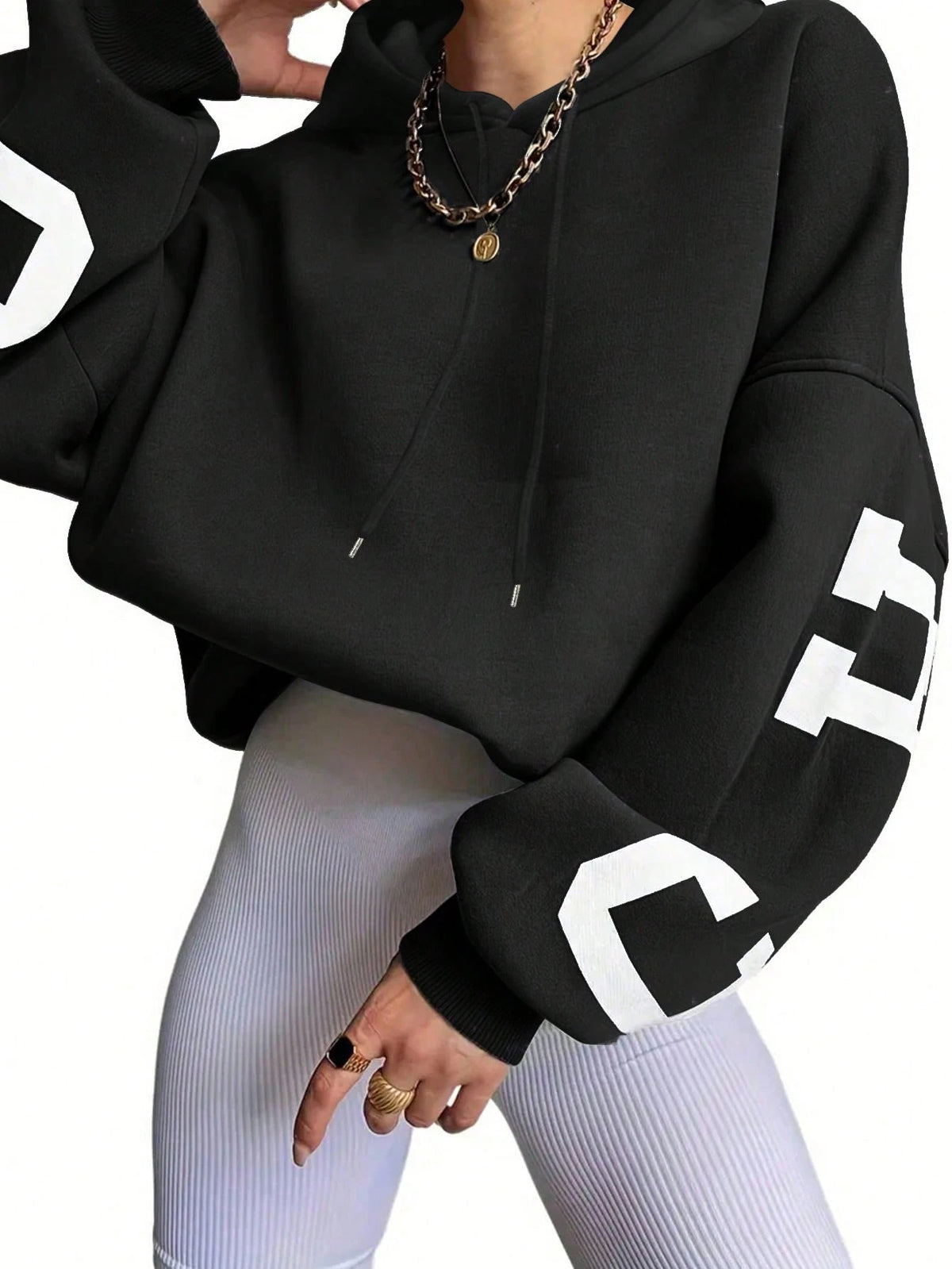 EZwear Women's Hooded Drop Shoulder Sweatshirt,Letter Print Graduation,Teacher Back-To-School Pullover Fall Light Grey,Autumn,Streetwear,School Sweatshirt