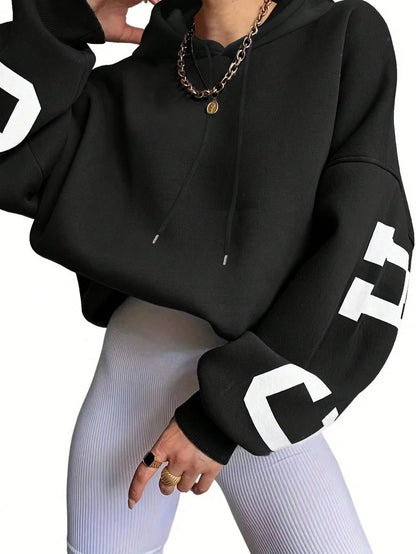 EZwear Women's Hooded Drop Shoulder Sweatshirt,Letter Print Graduation,Teacher Back-To-School Pullover Fall Light Grey,Autumn,Streetwear,School Sweatshirt