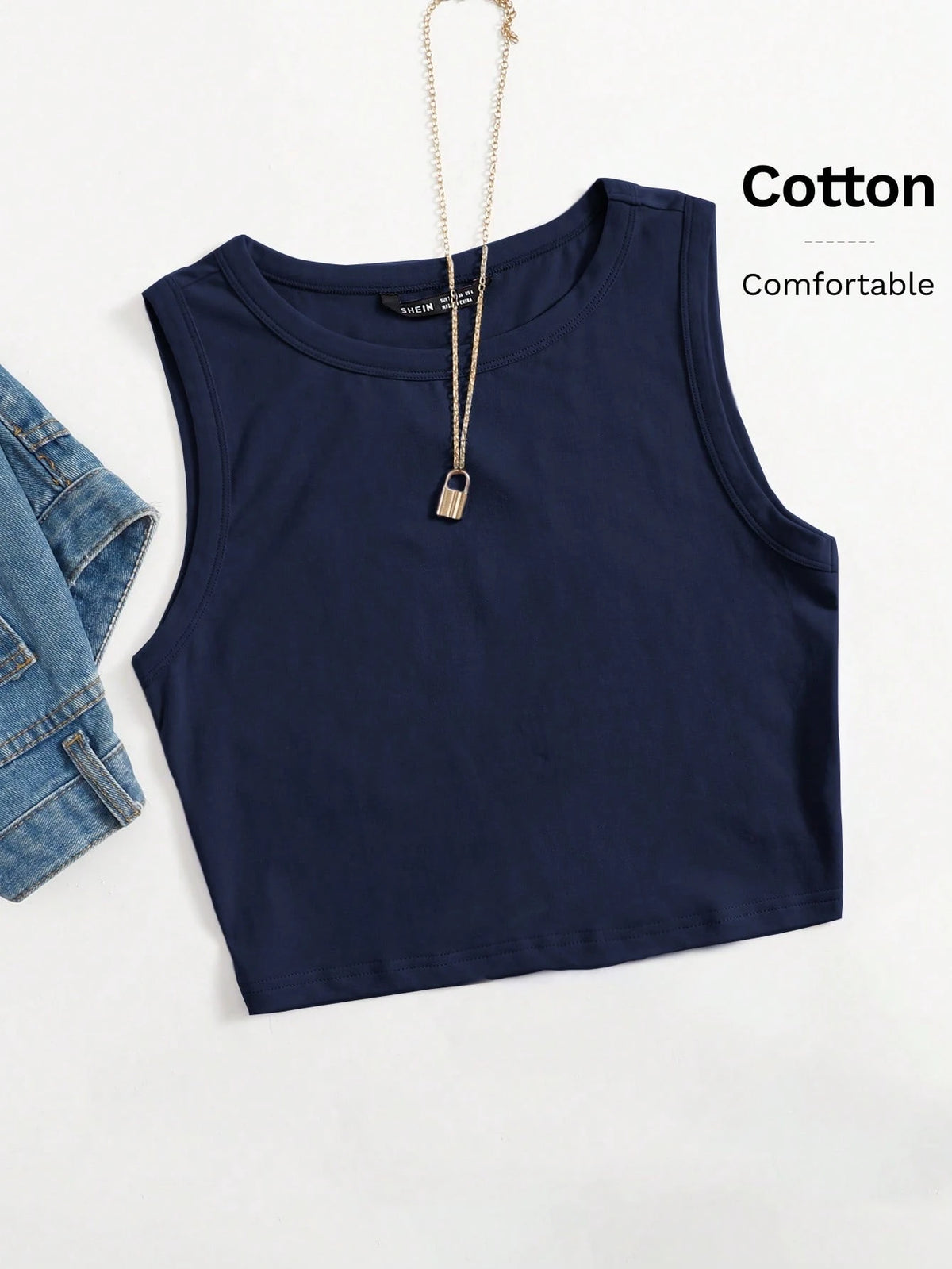 EZwear Women's Solid Color Round Neck Sleeveless Simple Top, Casual For Everyday Wear