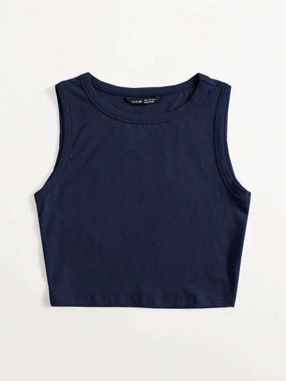EZwear Women's Solid Color Round Neck Sleeveless Simple Top, Casual For Everyday Wear