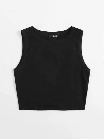 EZwear Women's Solid Color Round Neck Sleeveless Simple Top, Casual For Everyday Wear