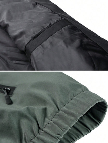 Fall Men's Color Block Zip Hooded Tracksuit Pants, Street Commute Fitness Running Casual 2 Pieces Outfit Sports