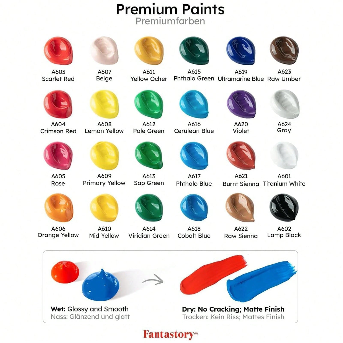 Fantastory Acrylic Paint Set (24 X 2 Oz ) With 12 Brushes – Fade-Resistant, Waterproof Christmas Acrylic Paints For Glass, Canvas, Wood, Ceramics, Models – Ideal For Beginners, Art Students, Hobby Art
