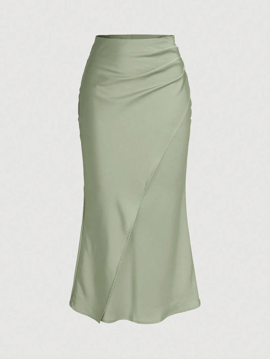 Firerie Elegant Solid Color Satin Wrap Mermaid Skirt,,Formal Dresses For Wedding Guest,Soft Romance