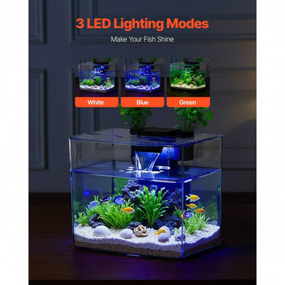 Fish Tank Aquarium, 3.5 Gallon Arch Ultra-Clear GPPS Starter Smart Tank Adjustable 3 Color Lighting, Self Cleaning System Fishbowl For Freshwater & Saltwater Fish Home, Office, Or Pet Use