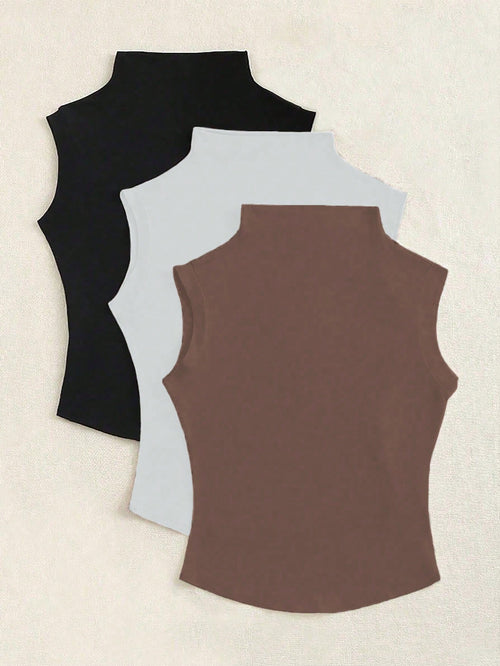 Flirla Casual Versatile Solid Color Crew Neck Tank Top