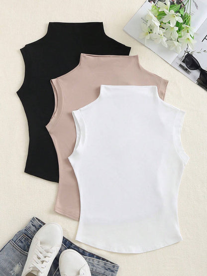 Flirla Casual Versatile Solid Color Crew Neck Tank Top
