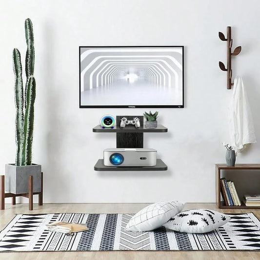 Floating Wall Mounted Projector Shelf Premium 2-Tier TV Stand Organizer For Cable Box DVD Player Game Console Router Home Living Room Entertainment Center