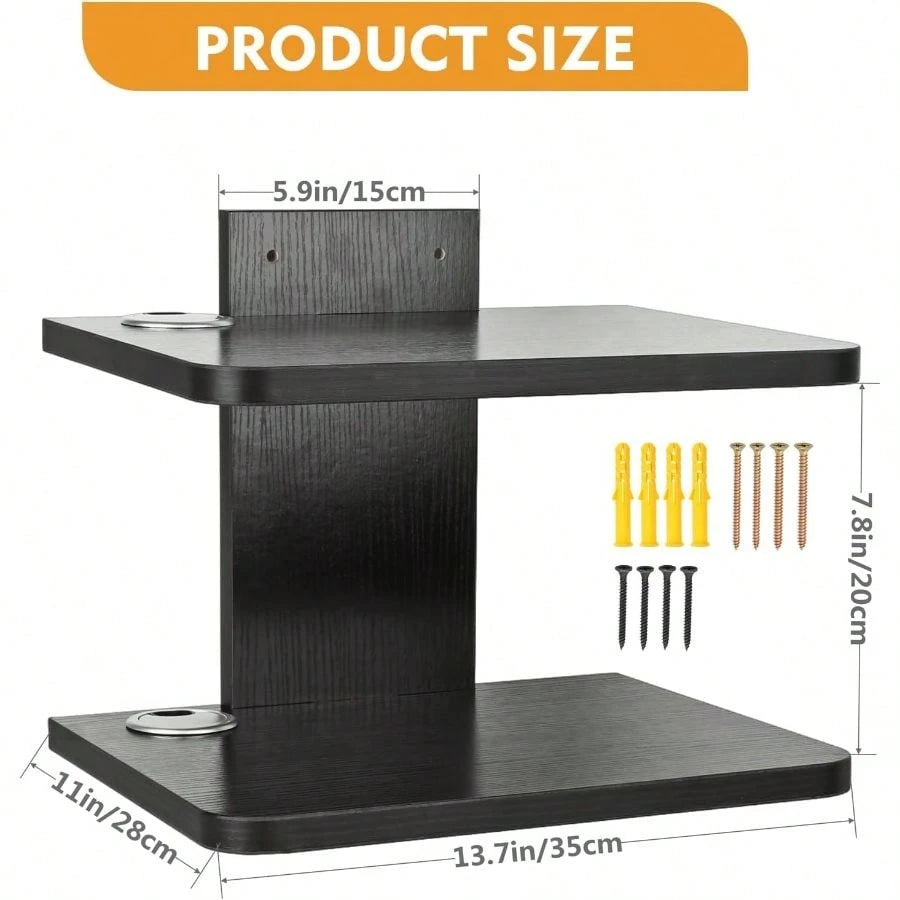 Floating Wall Mounted Projector Shelf Premium 2-Tier TV Stand Organizer For Cable Box DVD Player Game Console Router Home Living Room Entertainment Center
