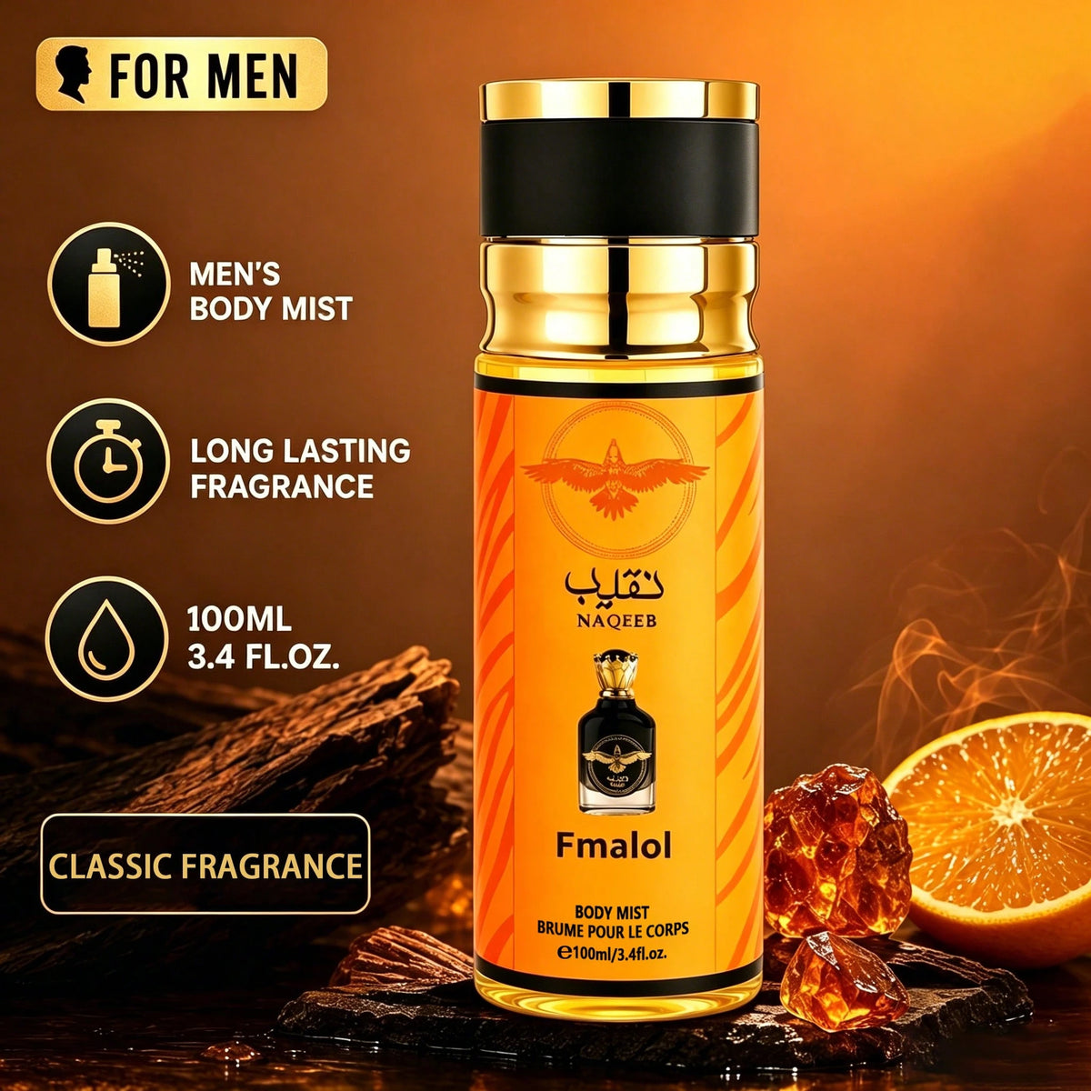 FMALOL Arabian Men's Perfume Spray, 3.4 Oz, Portable Body Spray, Long-Lasting Oriental Fragrance, Suitable For Hair And Body, Ideal For Parties, Dates, And Gift-Giving, An Exquisite Holiday Gift.