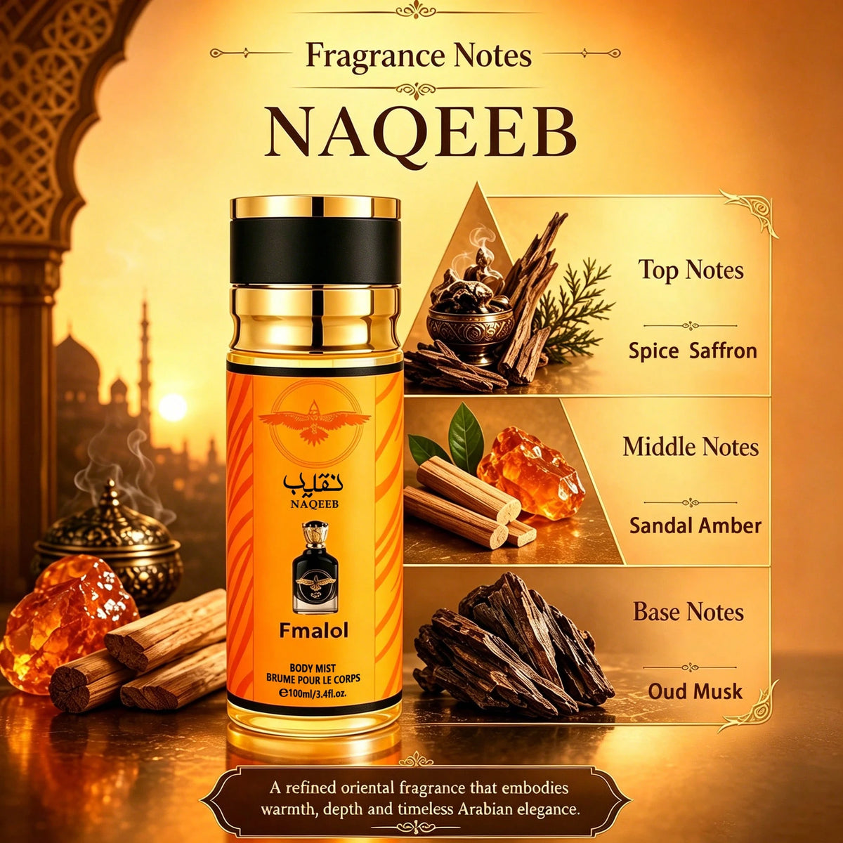 FMALOL Arabian Men's Perfume Spray, 3.4 Oz, Portable Body Spray, Long-Lasting Oriental Fragrance, Suitable For Hair And Body, Ideal For Parties, Dates, And Gift-Giving, An Exquisite Holiday Gift.