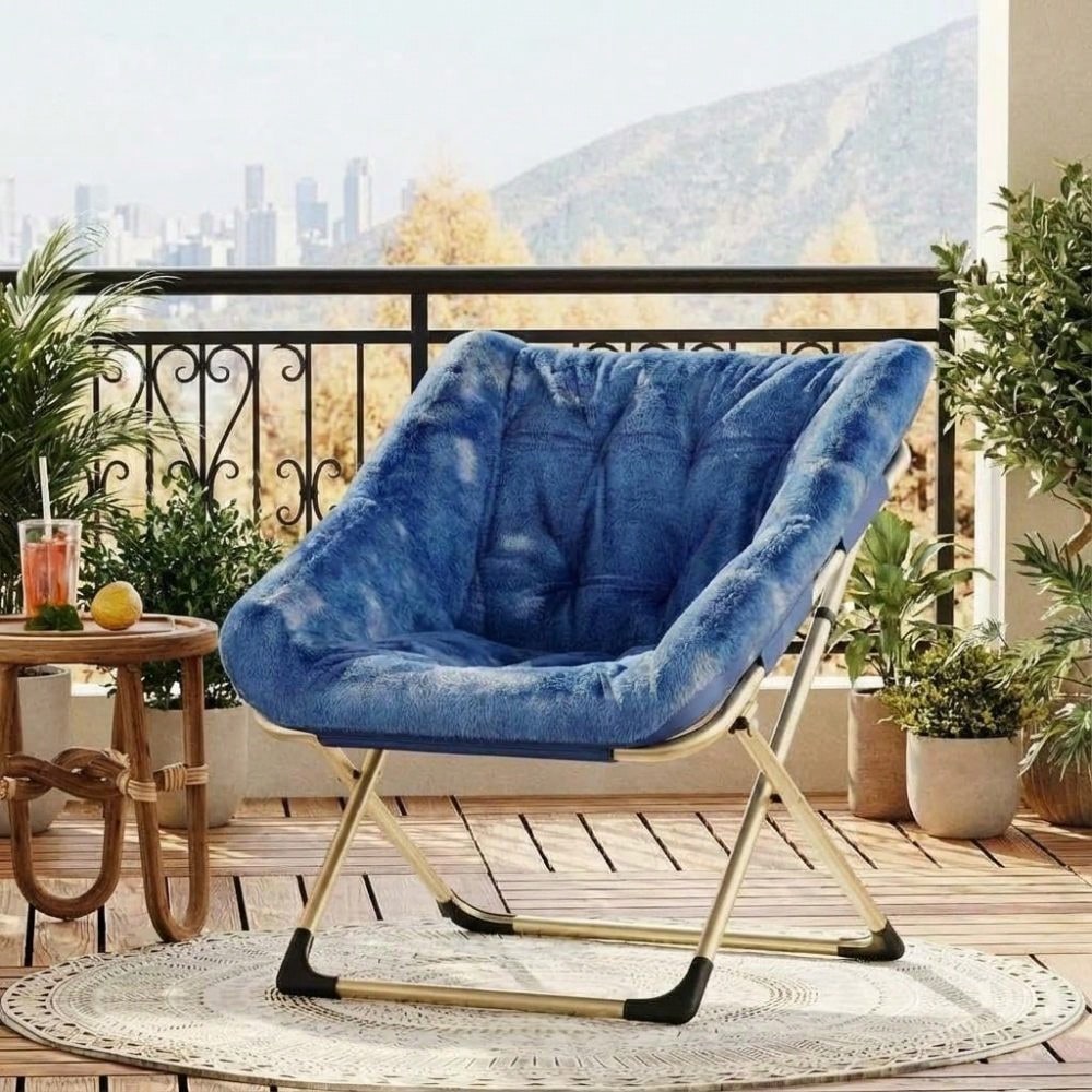 Foldable Accent Saucer Chair For Living Room- Comfy Faux F-Ur Cushion, No Assembly Required For Dorms & Bedrooms