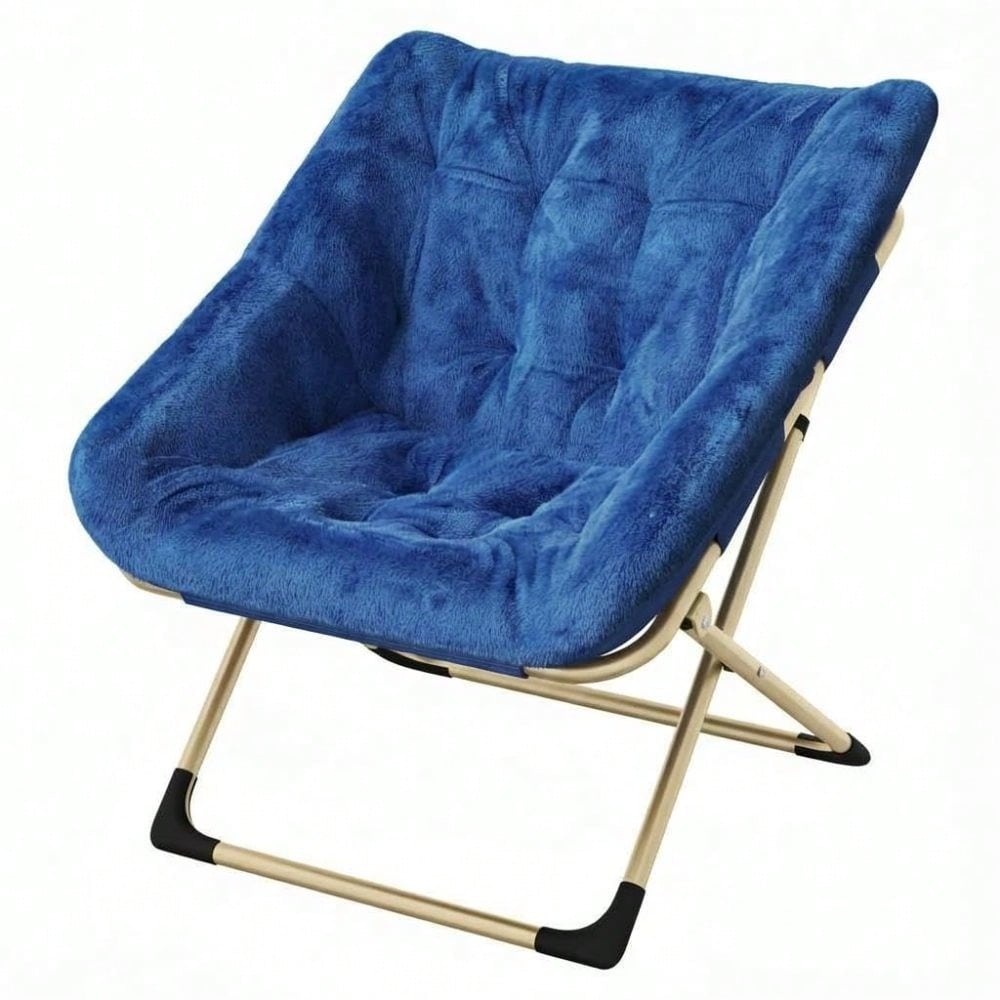Foldable Accent Saucer Chair For Living Room- Comfy Faux F-Ur Cushion, No Assembly Required For Dorms & Bedrooms