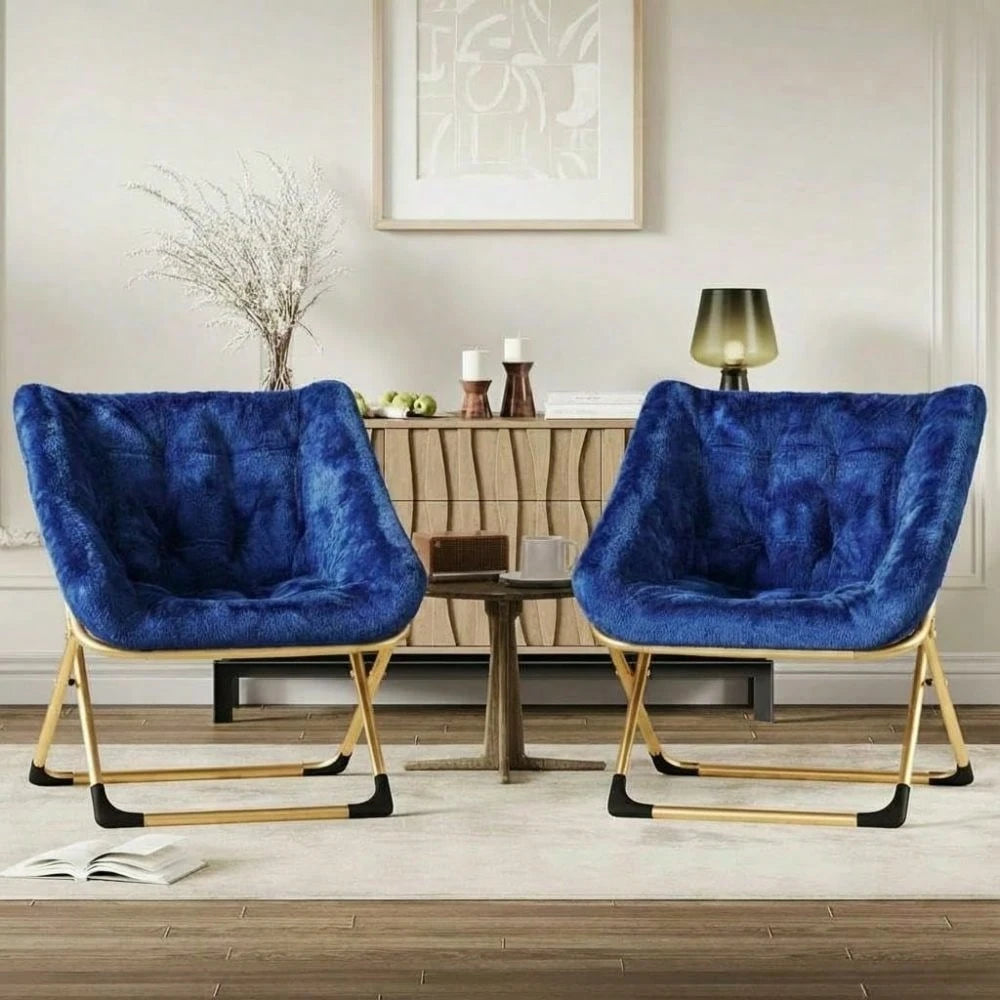 Foldable Accent Saucer Chair For Living Room- Comfy Faux F-Ur Cushion, No Assembly Required For Dorms & Bedrooms
