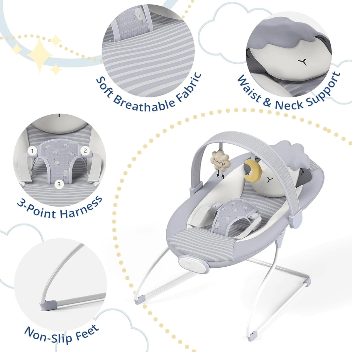 Foldable Baby Bouncer Rocker,Lightweight Infant Seat For 0-6 Months Up To 20 Lbs,Indoor Outdoor Travel,Thanksgiving Halloween Christmas Holiday Gift