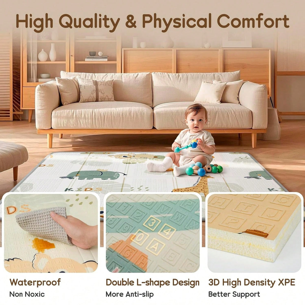 Foldable Baby Play Mat, Waterproof Foam Floor Mat For Tummy Time, 50x50 Reversible Portable Playpen Pad For Infant & Toddler