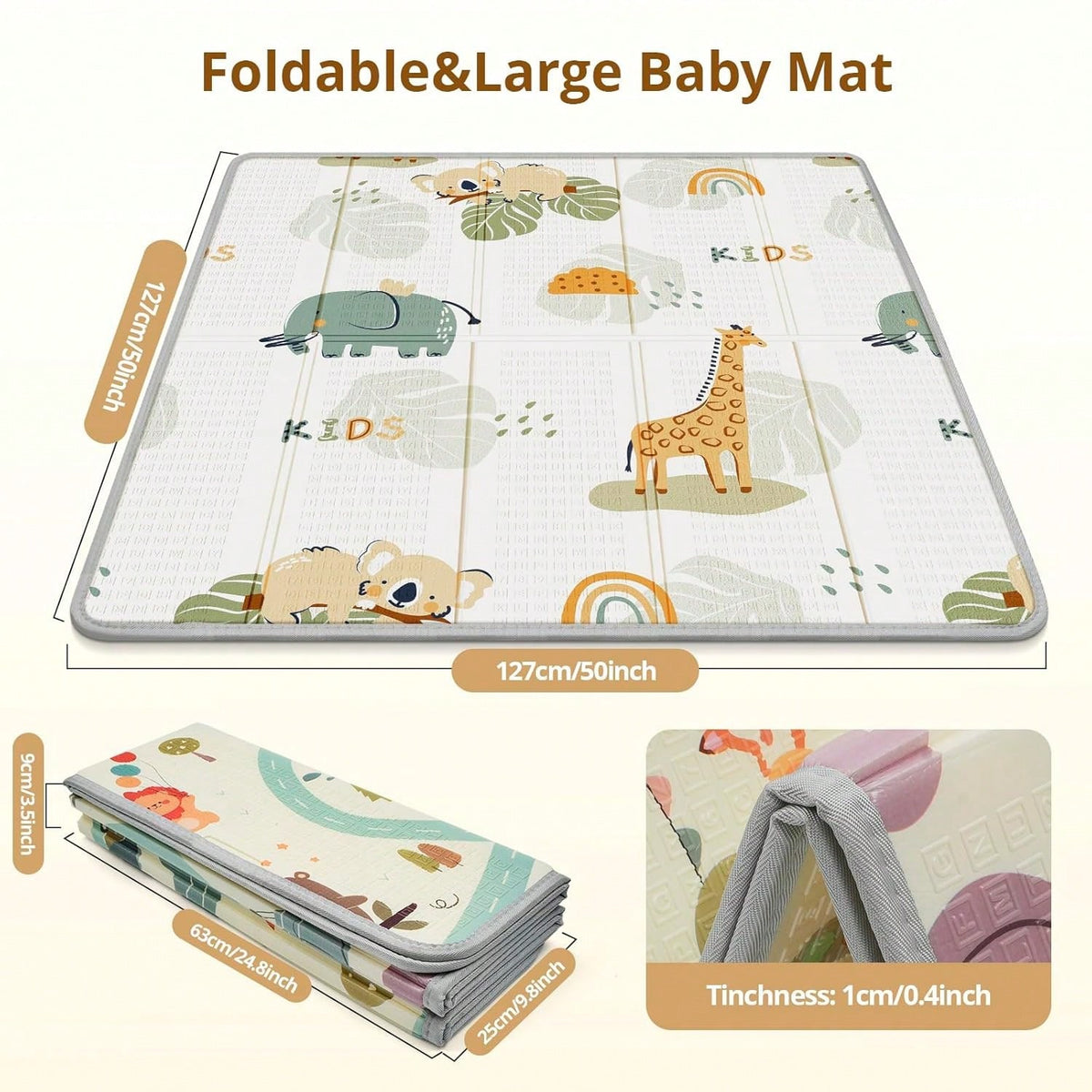 Foldable Baby Play Mat, Waterproof Foam Floor Mat For Tummy Time, 50x50 Reversible Portable Playpen Pad For Infant & Toddler
