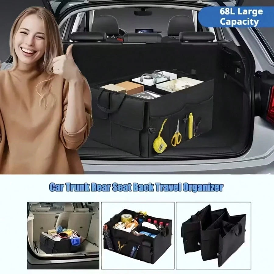 Foldable Car Trunk Storage Bag, Waterproof Car Storage Bag, Portable Large Capacity Trunk Storage Bag With 3 Compartments, Universal Version Suitable For SUV, Sedans, Trucks