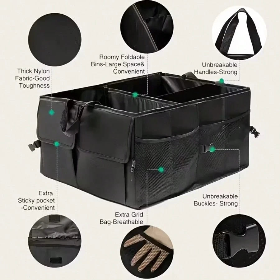 Foldable Car Trunk Storage Bag, Waterproof Car Storage Bag, Portable Large Capacity Trunk Storage Bag With 3 Compartments, Universal Version Suitable For SUV, Sedans, Trucks