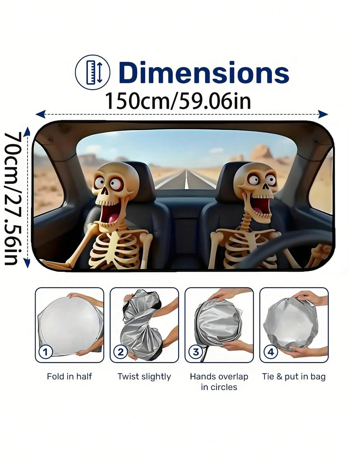Foldable Car Windshield Sun Shade, Funny Cartoon Stylish Windshield Sun Visor Protector, Fits Most Sedans, SUVs, Trucks, Pickups, Protects Your Vehicle From UV Damage