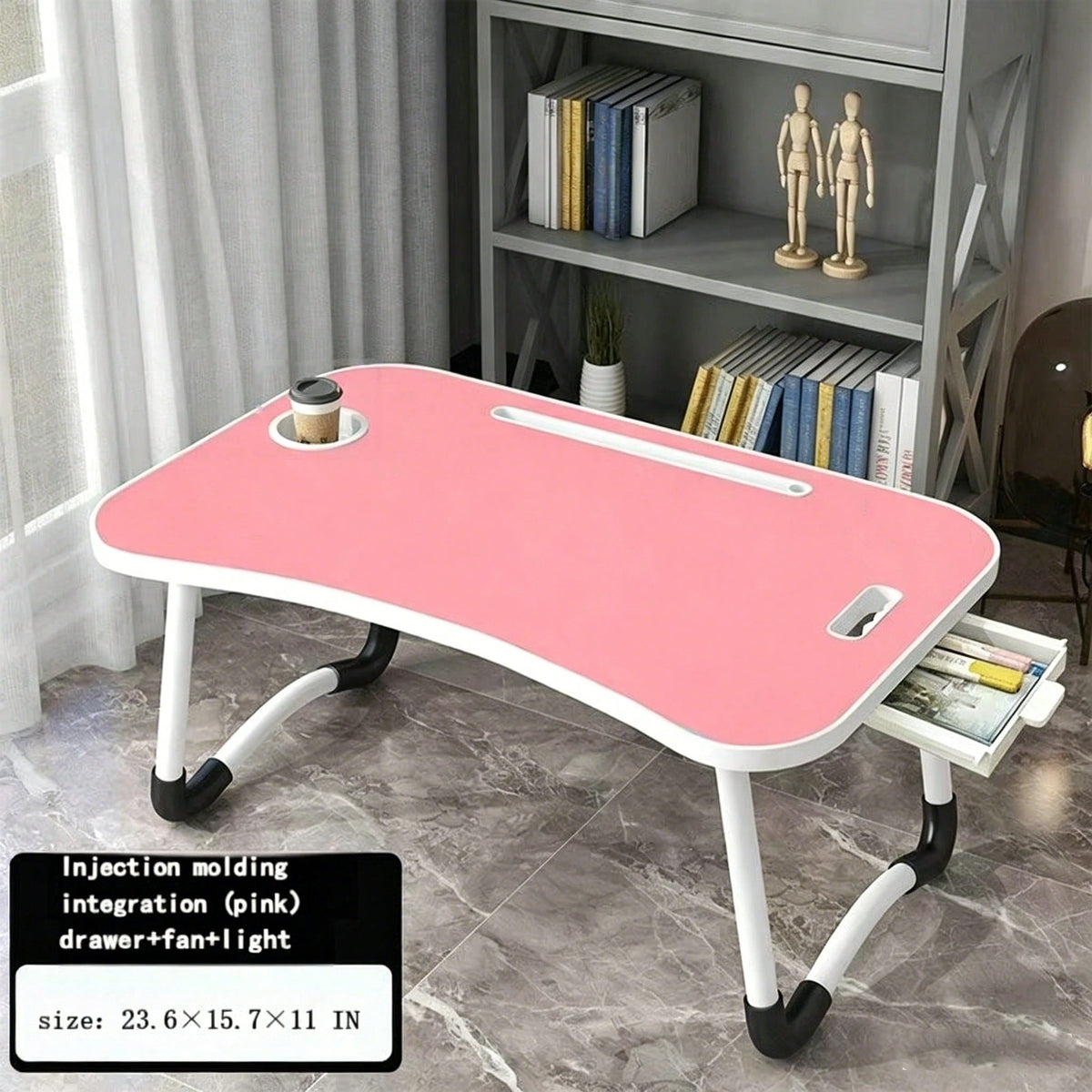 Foldable Laptop Desk Bed Tray Table, Portable Large Lap Desk With Cup Holder, Tablet Holder & Storage Drawer, Multi-Function Bedside Table For Work, Study, Reading, Eating On Bed, Sofa & Couch
