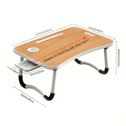 Foldable Laptop Desk Bed Tray Table, Portable Large Lap Desk With Cup Holder, Tablet Holder & Storage Drawer, Multi-Function Bedside Table For Work, Study, Reading, Eating On Bed, Sofa & Couch