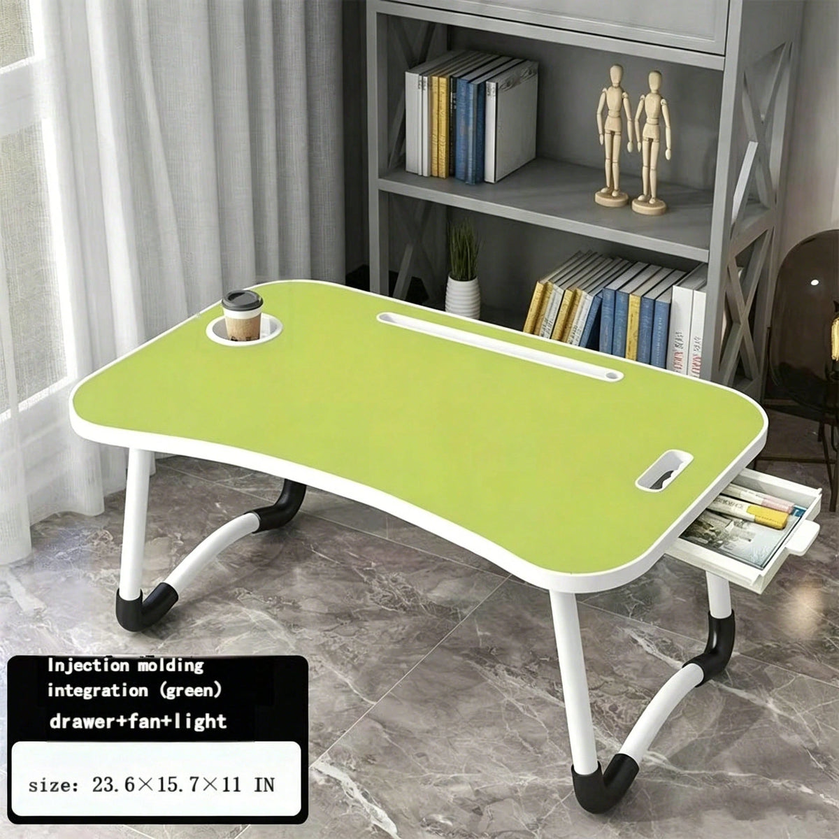 Foldable Laptop Desk Bed Tray Table, Portable Large Lap Desk With Cup Holder, Tablet Holder & Storage Drawer, Multi-Function Bedside Table For Work, Study, Reading, Eating On Bed, Sofa & Couch