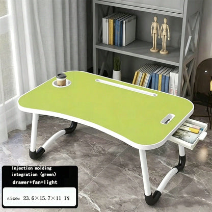 Foldable Laptop Desk Bed Tray Table, Portable Large Lap Desk With Cup Holder, Tablet Holder & Storage Drawer, Multi-Function Bedside Table For Work, Study, Reading, Eating On Bed, Sofa & Couch