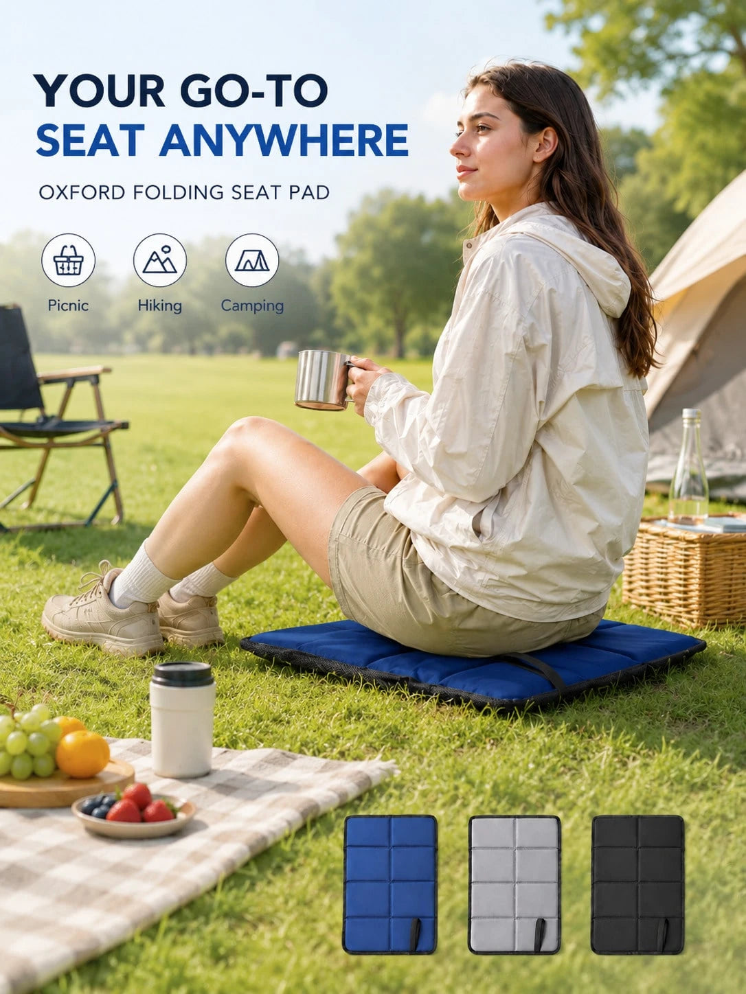 Foldable Seat Cushion, Waterproof And Easy To Clean, Silver Foil Backing, Keeps Dry, Thermal Insulation, Stylish And Portable, Ground Mat For Home, Picnic, Travel, Camping, Beach, Grass, Backyard, Out